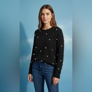 ✨ Alice + Olivia Gleeson Pearl Embellished Sweater – Black/Silver (M) ✨